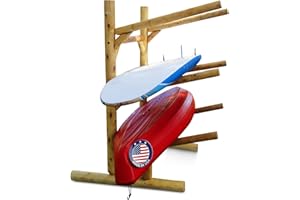 Log Kayak Rack 3-Place One-Sided Canoe Racks, Freestanding Canoe Stand for Garage, Outdoor & Indoor Surfboard Storage Racks or SUP Storage Stands, Kayaks