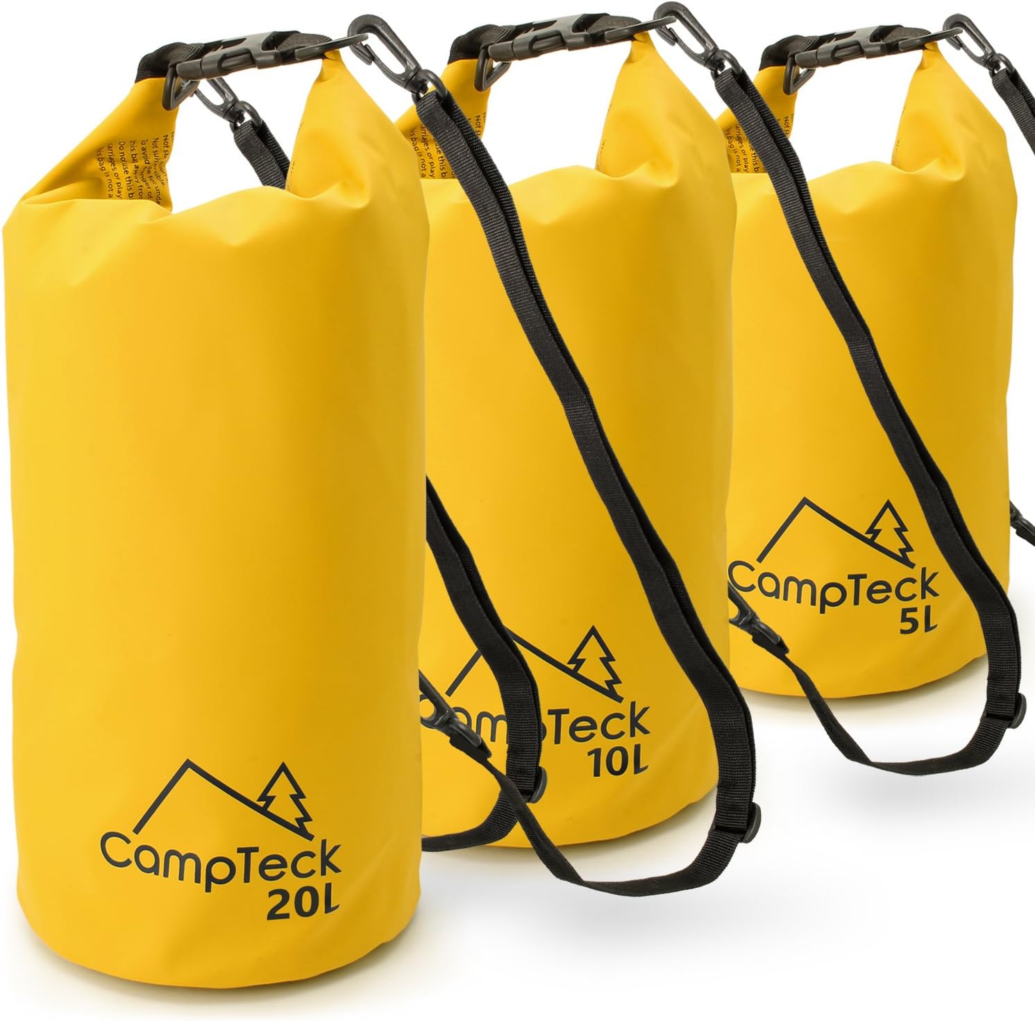 CampTeck 5L, 10L & 20L Dry Sack Waterproof Floating Storage Dry Bag for Camping, Rafting, Fishing, Canoeing, Boating, Kayaking, Snowboarding, Swimming, Diving etc. – Yellow
