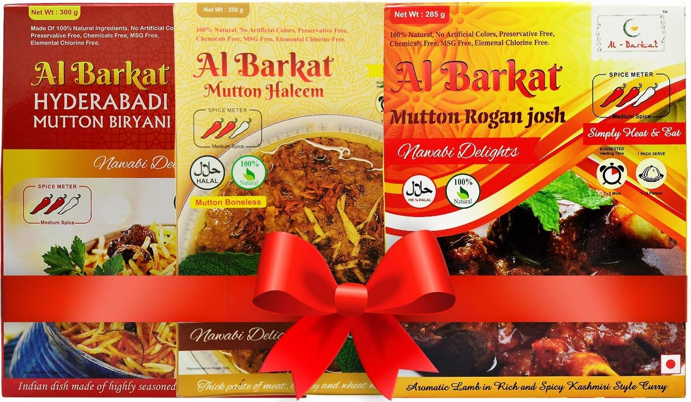 AL BARKAT Hyderabadi Biryani 300 g, Rogan Josh 285 g, Haleem 250 g, Non-Veg Mutton Combo Pack