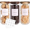 3 Set Glass Pantry Storage Jars with Acacia Airtight Lid - 35oz Thicken Glass Kitchen Canisters with 132 Pantry Labels - Clear Glass Food Storage Containers with Wood Lid for Tea,Sugar,Cookie,Pasta