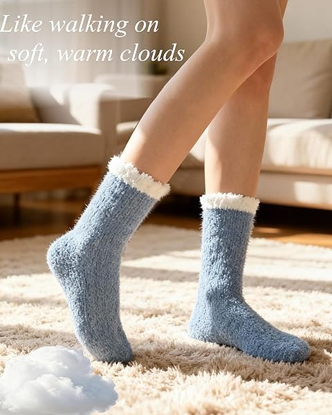 LORITTA FUZZY SOCKS FOR WOMEN, WARM SOFT FLUFFY WINTER COZY CUTE ANIMAL GIFTS SLIPPER SOCK,A1-SOLID SOCKS 01