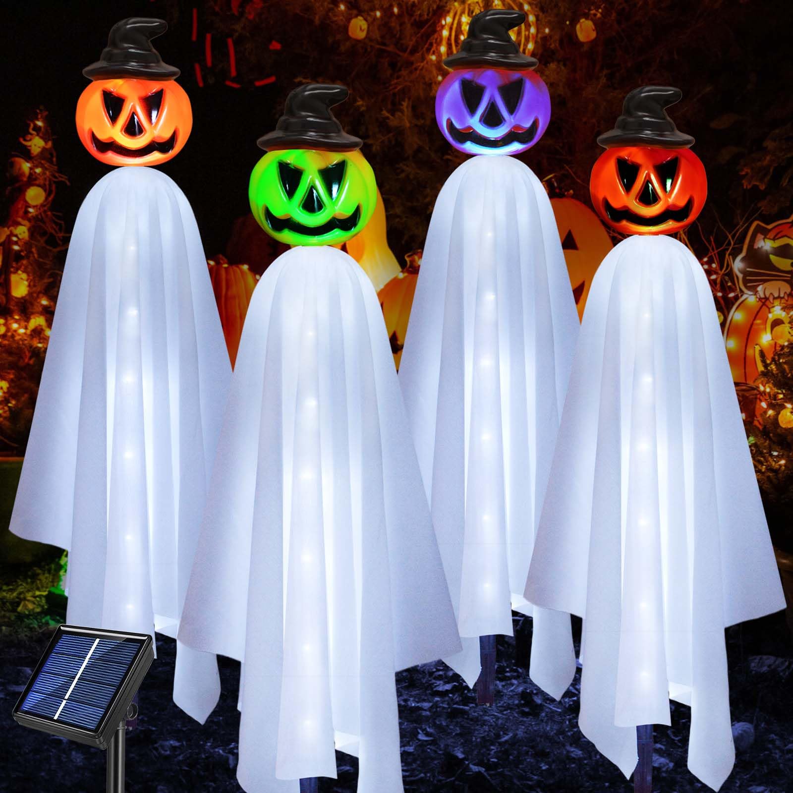Photo 1 of ***MISSING PIECES*** Upgraded Pumpkin Ghosts Halloween Decorations Outdoor, 4 Pack Waterproof Solar Ghosts Garden Stake Lights for Front Yard Patio Lawn Pathway Halloween Party Decorations