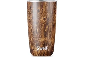 S'well Stainless Steel Tumbler with Slide-Open Lid, 18oz, Teakwood, Triple Layered Vacuum Insulated Containers Keeps Drinks Cold for 12 Hours and Hot for 4, BPA Free
