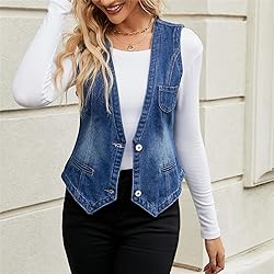 Ladyful Women's Classic Crop Denim Waistcoat Vest