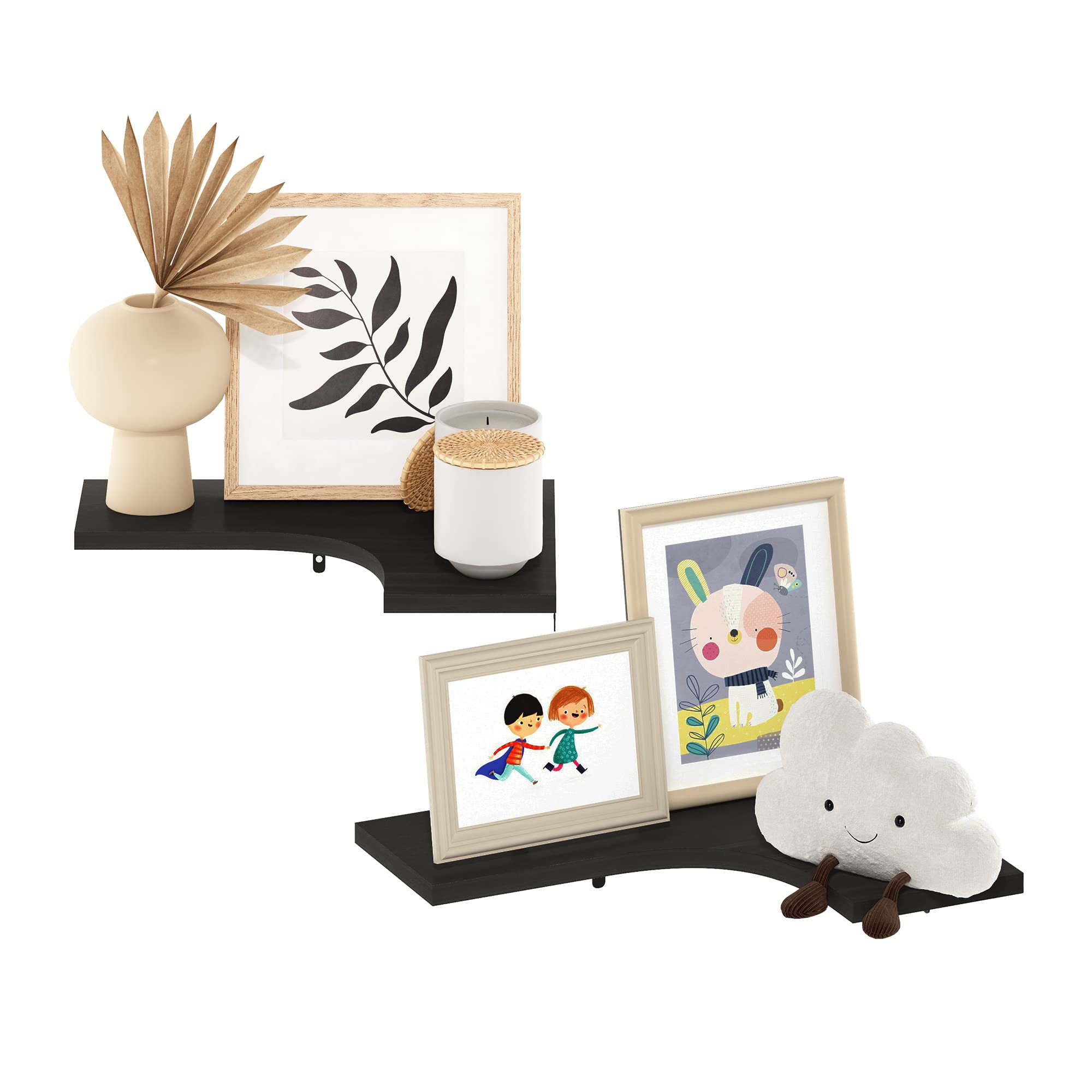 Furinno ROSSI Floating Shelves for Wall Set of 2, L-Shaped Corner Wall Shelf, Corner Floating Shelf, Wall Mounted Shelves, for Bathroom, Bedroom, Living Room, Espresso