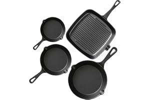 YIYOBEATFO Pre-Seasoned Cast Iron skillets,4 Piece Small Durable Pots and Pans Set with Handle Covers for Grill, BBQ, Camping