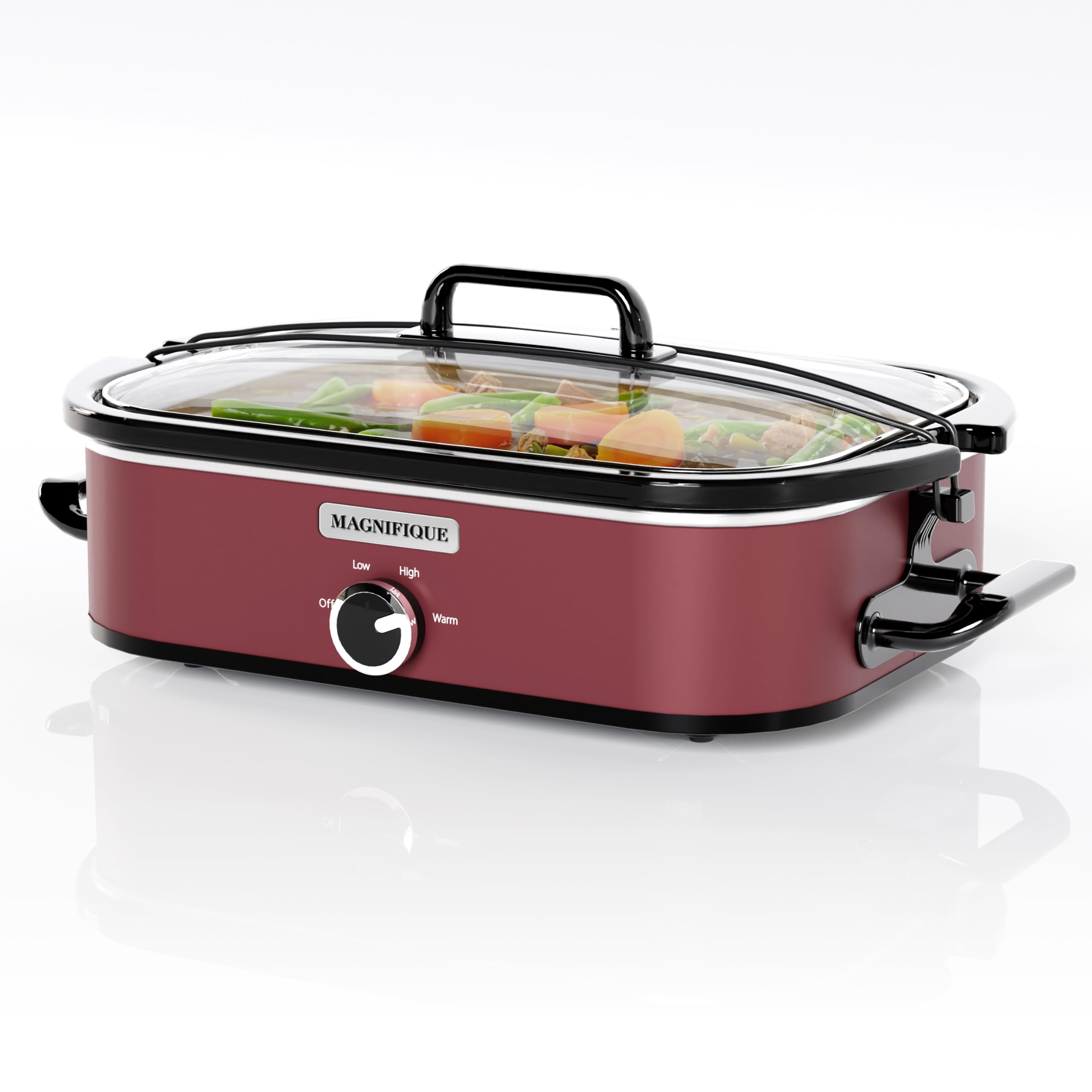 Photo 1 of [NEW] MAGNIFIQUE 4-Quart Slow Cooker with Casserole Manual Warm Setting - Perfect Kitchen Small Appliance for Family Dinners, Dishwasher Safe Crock, Red