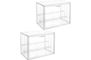 Attelite 2pack Clear Acrylic Display Boxes,3 Tiers Display Case with 2 Movable Plates, Display Storage Box Countertop with Magnetic Door, Stackable Showcase for Action Figures