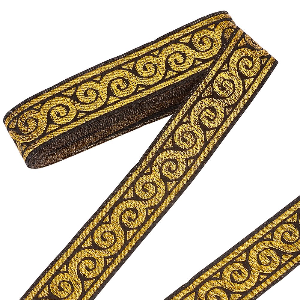 HOBBIESAY 1.3 inch 14.22 Yard Embroidery Jacquard Trim Golden Polyester Floral Ribbon Boho Woven Trim Ethnic Style Embroidery Ribbons for Sewing DIY Crafts Clothes Decoration