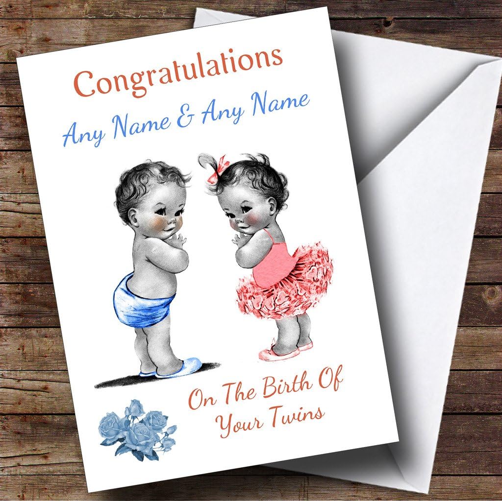 Cute New Baby Twins Boy Girl Personalised New Baby Card Amazon Co Uk Stationery Office Supplies