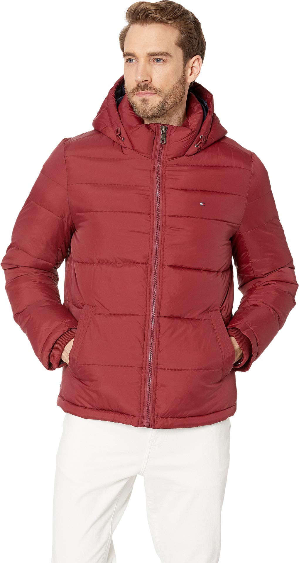 Tommy Hilfiger Men's Classic Hooded Puffer Jacket (Standard and Big & Tall), Red, Medium Image