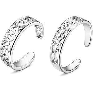 ETZRUNO 2PCS Toe Rings For Women, Adjustable Silver Toe Ring, Open Cuff Daisy Moonstone Band, Beach Foot Jewelry Set