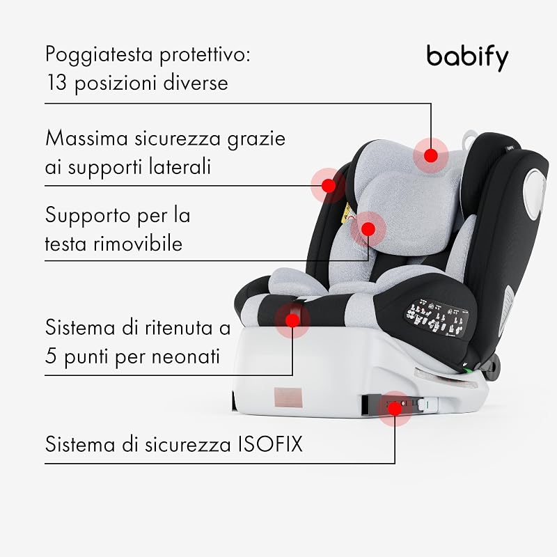 Onboard Seggiolone Auto Isofix I-Size per Bambini da 0 Mesi - 12 Anni, 40-150cm, Seduta Auto Bimbi Regolabile e Reclinabile, rotazione di 360º, Gruppo 0, 1, 2, 3