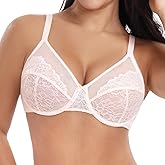 HACI Women's Unlined Minimizer Bra Full Coverage Deep V Underwire Plus Size Lace Everyday Mesh Big Bust