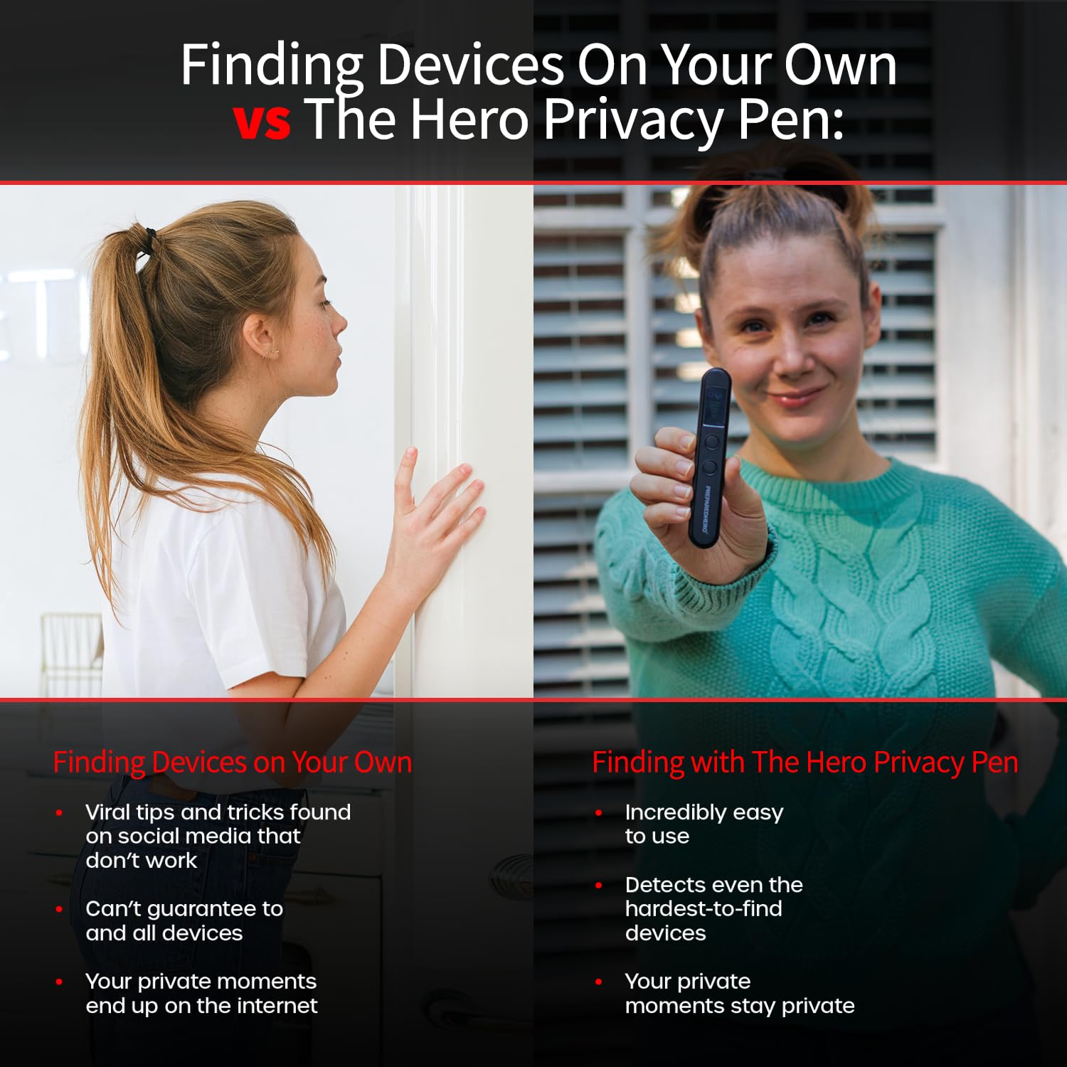 Prepared Hero Privacy Pen - 1 Pack - Hidden Camera Detector - GPS Tracker Detector - Listening Device Detector - Bug Sweeper - Spy Camera Finder - Hidden Camera Detector for Travel