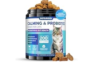 DKFGJRGHSJ Cat Calming Treats, 200 Soft Chews Hemp Calming for Cats Gut Health with Probiotics, Calm Cat Treats for Anxiety and Stress Relief & Probiotic for Cats Digestive Health Chicken Flavor