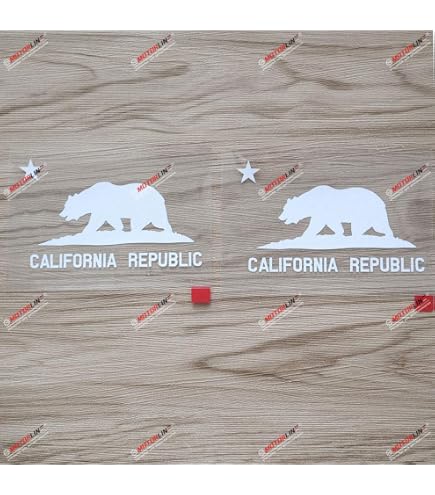 Adesivo In Vinile 3S Motorline California Bear Star - Decalcomania Auto 4'' - Bianco Opaco Per Carrozzeria - Sda1