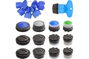 iFealClear 12 Pcs Faucet Aerator Replacements with 6 Pcs Facuet Aerator Key Removal Tools, Water Conserve Flow Restrictor Part for Bathroom and Kitchen Sink, M16.5 18.5 21.5 24 mm