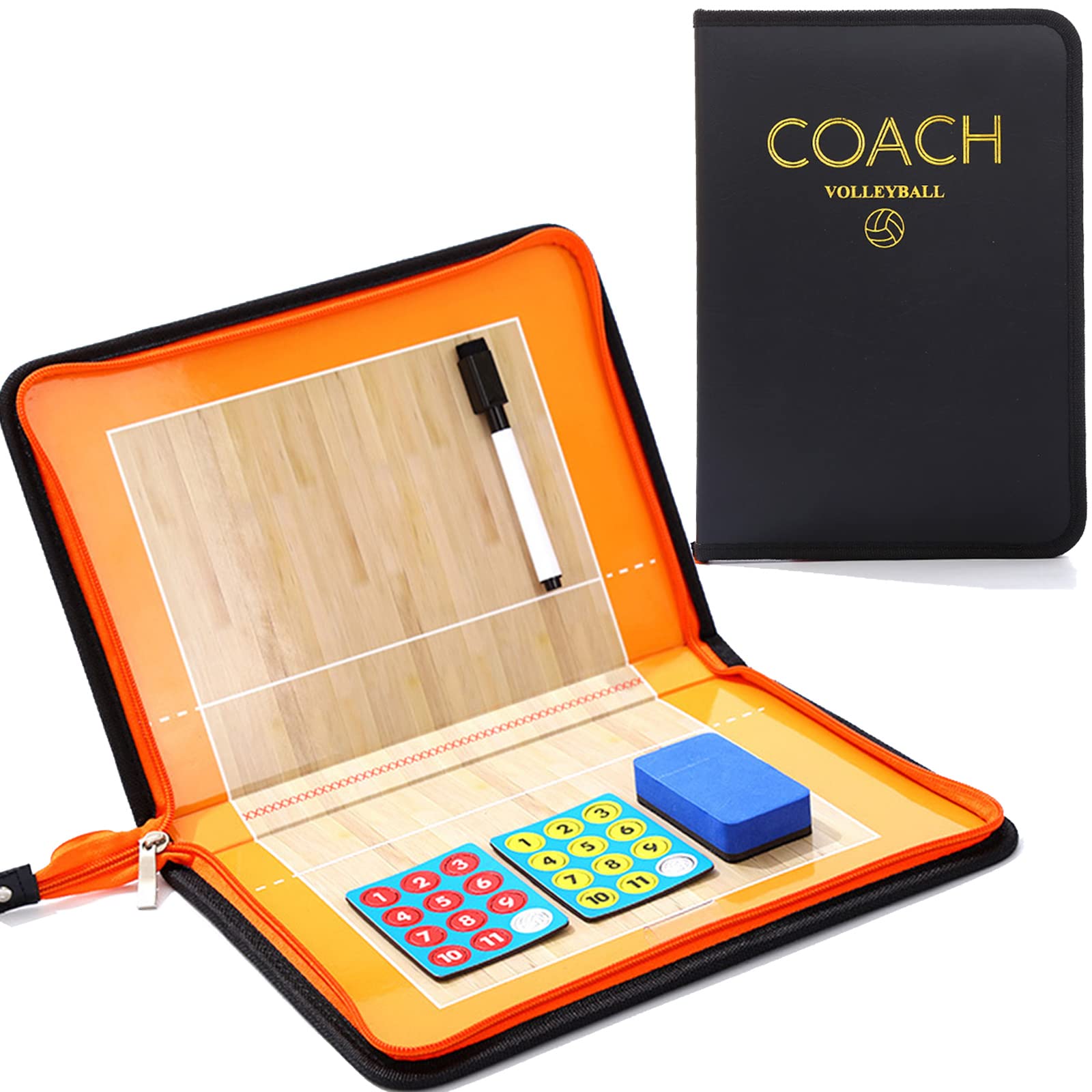RoseFlower Magnetic Volleyball Coaches Tactic Board, Foldable Erasable Coaches Strategy Clipboard,Training,Game Plan and Coaching&Referee Study Accessory, Zipper Closure, Lightweight Portable