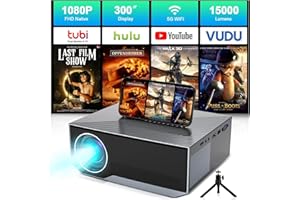 Projector with Wifi and Bluetooth, ZDK Native 1080P FHD 15000Lumens Mini Wifi Bluetooth 4K Projector, 300" Display Movie Outdoor Video Home Projector for phone Compatible with iOS/ Android/ TV Stick