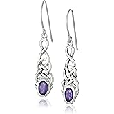 Amazon Collection Sterling Silver Gemstones Celtic Knot Linear Drop Earrings