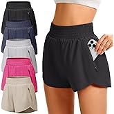 TVKSOM Women's Athletic Workout Shorts High Waisted with Zipper Pockets Gym Elastic Running Shorts for Women Casual