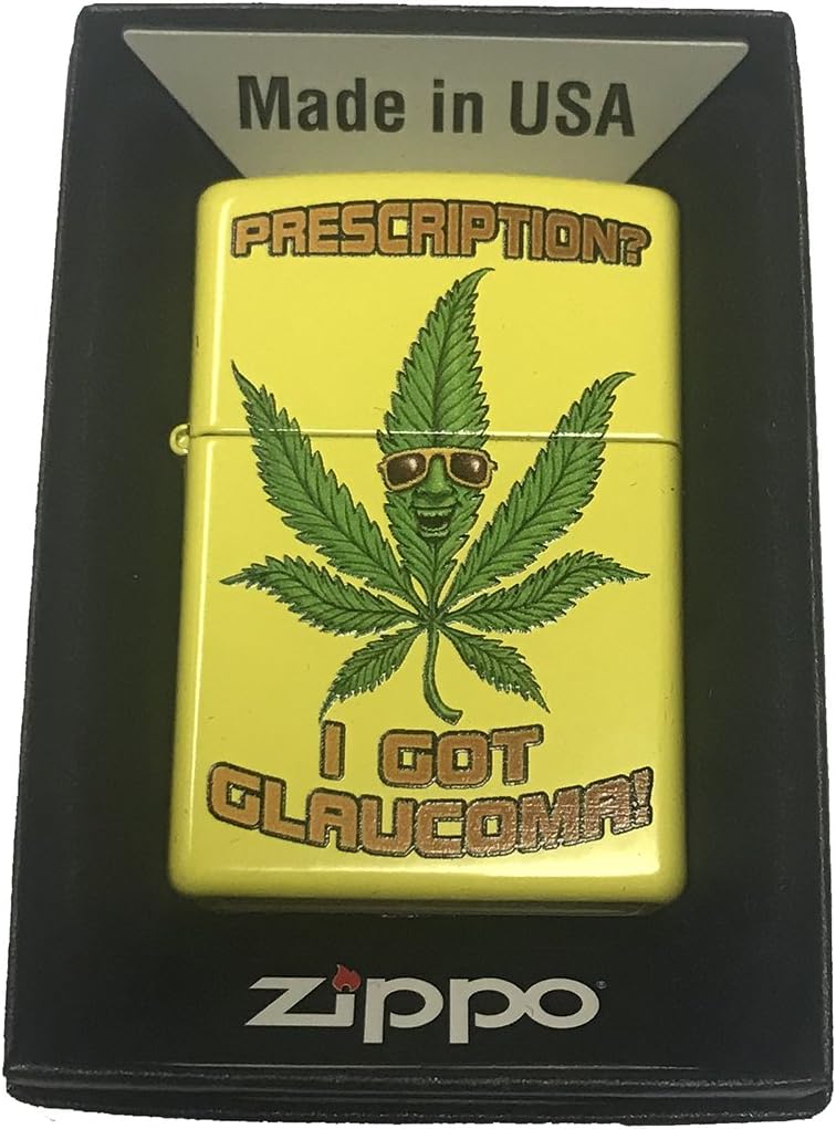 Zippo Custom Lighter - Weed Marijuana Cool Pot Leaf w/Sunglasses"Prescription? I Got Glaucoma!"