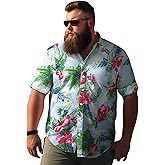 Weecreeture Big and Tall Men's Hawaiian Shirt - Short Sleeve, Tropical Floral Button Down Casual Summer Beach Shirt