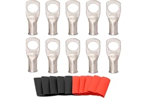 SVAAR 10pcs 6 AWG - 3/8'' Tinned Copper Cable Lugs Wire Lugs UL Listed 6 Gauge Ring Terminals Wire Lugs Battery Cable Ends Heavy Duty Closed End Crimp Connectors with 10pcs 3:1 Heat Shrink Tubings