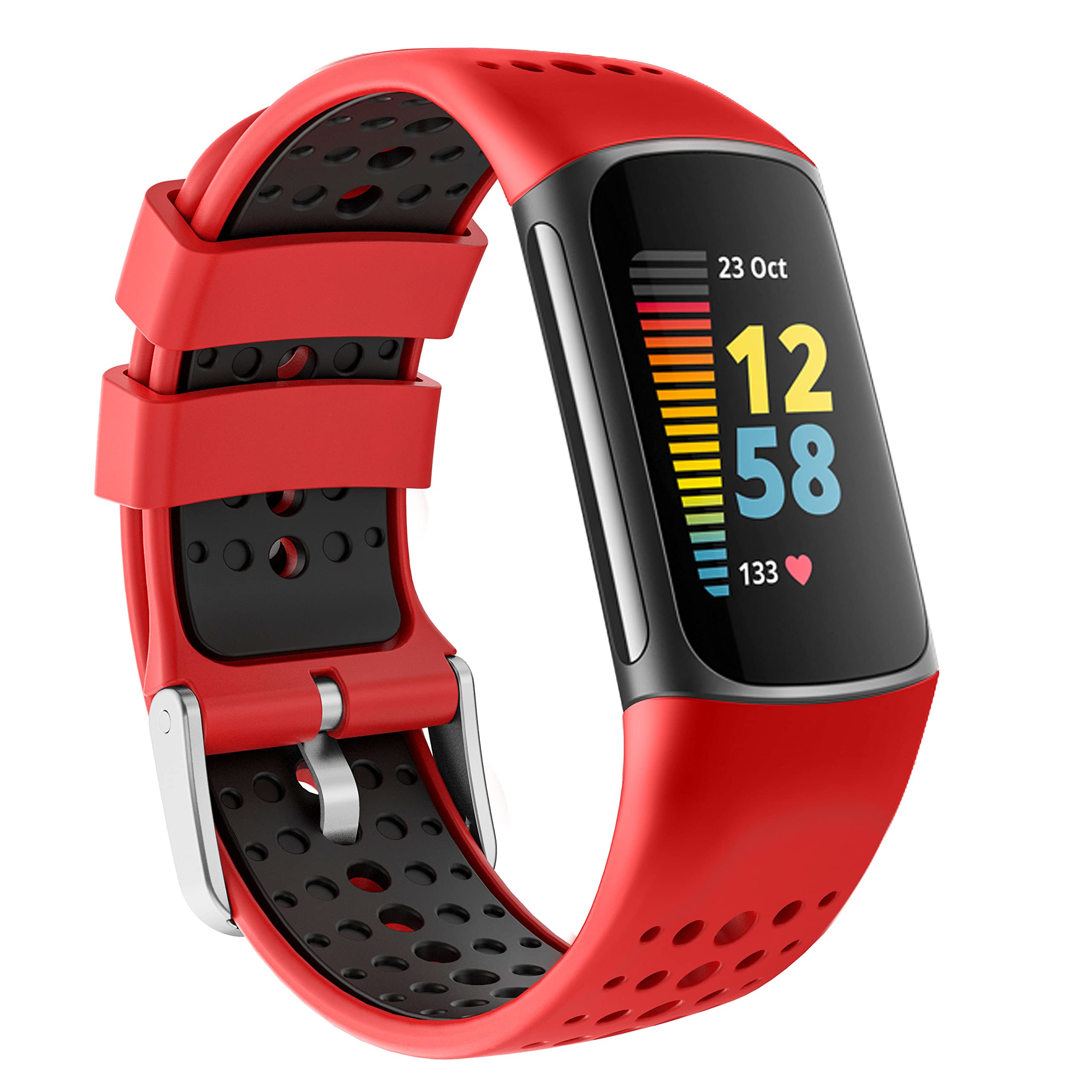 Baaletc Sport Silicone Strap Compatible with Fitbit Charge 5 Strap/Fitbit Charge 6 Strap,Waterproof Soft Adjustable Breathable Sport Bands for Charge 5 Strap/Charge 6 Strap,Free Size