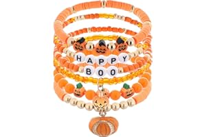 Taouzi Halloween Bracelets Halloween Gifts for Women Halloween Party Favors Handmade Pumpkin Spider Ghost Stackable Bracelets Heishi Beaded Stretch Bracelets Halloween Party Supplies