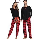 Elsameel Christmas Pajamas Set Holiday Loungewear Soft Buffalo Plaid Pajama Pants Festival Party For Couple & Family Pj Sets