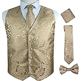 ME&SLEEVE Formal Men Vest Paisley Jacquard Necktie Suit Waistcoat Set Wedding 4PCS
