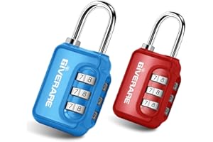 GIVERARE 2 Pack Combination Lock, 3-Digit Padlock Keyless, Resettable Luggage Locks for Backpack, Gym & School&Employee Locker,Weatherproof Travel Lock for Fence, Backyard Gate, Hasp, Case-Blue+Red
