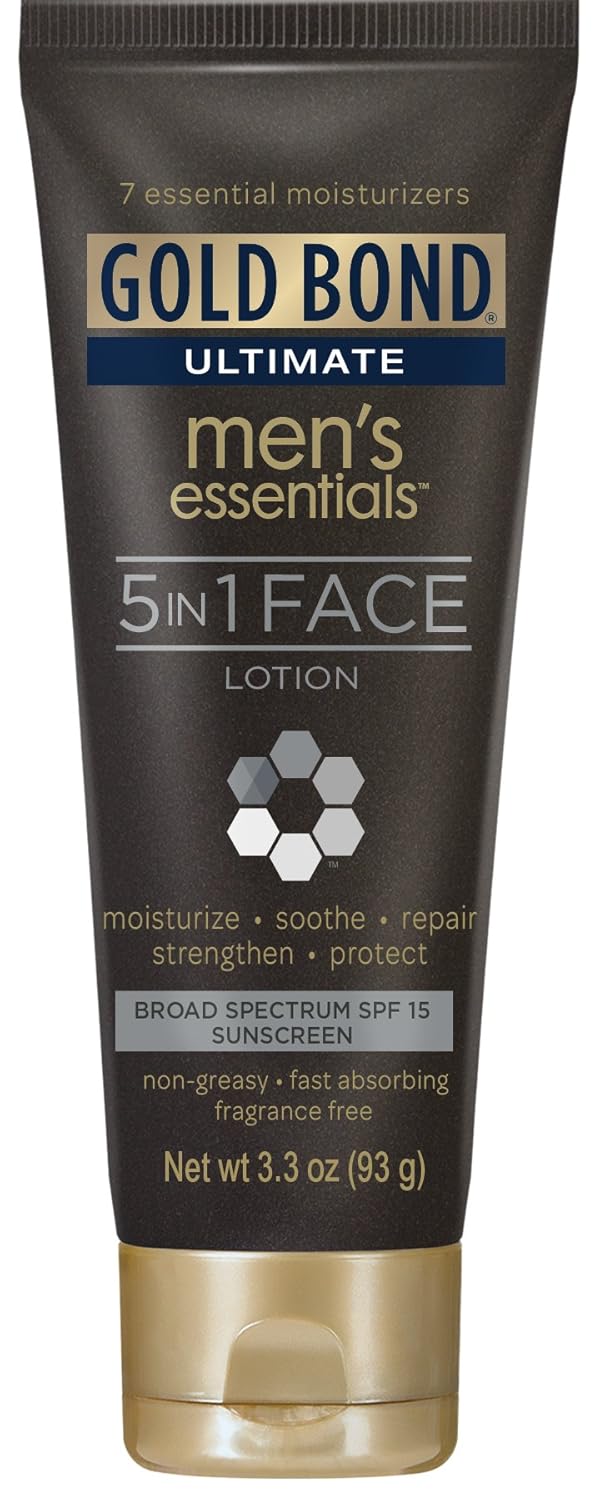 Gold Bond Men's 5-In-1 Face Lotion 3.3 Ounce (Pack of 12) SPF 15, Non-Greasy, Fragrance-Free Face Lotion Helps Hydrate, Repair and Protect Skin