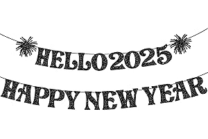 KatchOn, Happy New Year Banner - 10 Feet, No DIY | Hello 2025 Banner for New Years Decorations 2025 | Happy New Year 2025 Banner | New Years Eve Party Supplies 2025 | NYE Decorations 2025
