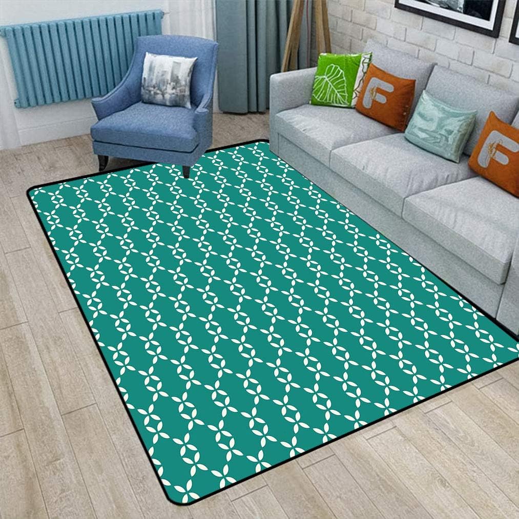 Teal Soft Area Rug, Abstract Leaves Flower Petals