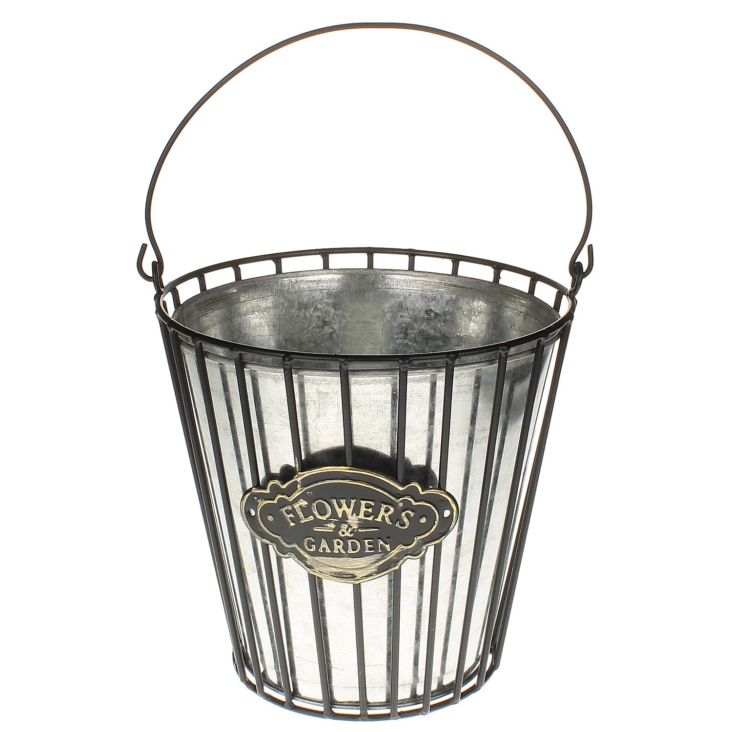 Macosa HE68790 Decorative Plant Bucket Zinc Metal Black 20 cm Planter Zinc Bucket Flower Bucket Garden Decoration Metal Bucket Decorative Bucket Flower Pot Decorative Pot Container (20 x 20 x 19.5 cm)