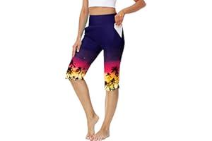 AOBUTE Womens Swim Capris Pant Sun Protection High Waisted Swimming Leggings with Pockets (No Lining)