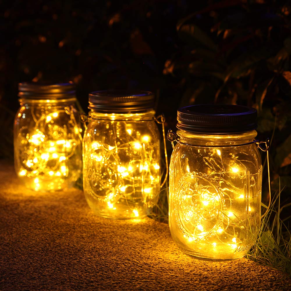3 Pack Solar Mason Jar Lights,30 LED Water-Proof Outdoor Solar Lanterns,Garden Lights,Hanging Lights for Outside,Wedding, Party, Bar, Garden,Christmas,Table,Tree,etc. (Warm)…