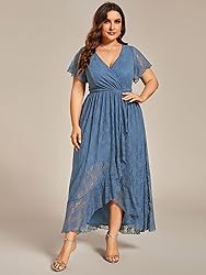 Ever-Pretty Plus Women's V Neck Ruffles Sleeves