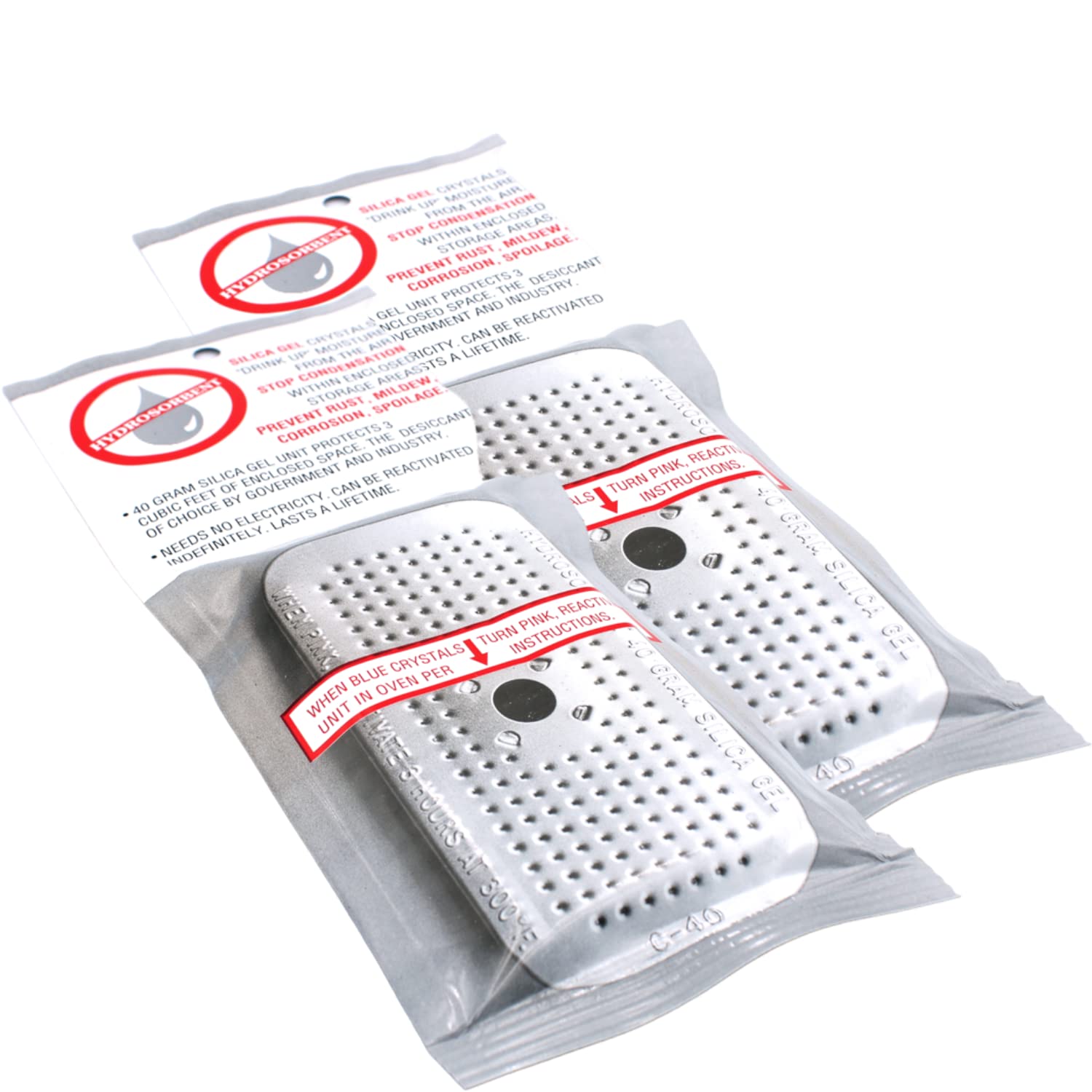 HYDROSORBENT® Moisture Absorbers for Cameras, Telescopes, Safes (40gm - 2 Pack). Blue to Pink. Rechargeable, Reusable Desiccant Dehumidifier. Made in USA Silica Gel Desiccant Mini Canisters.