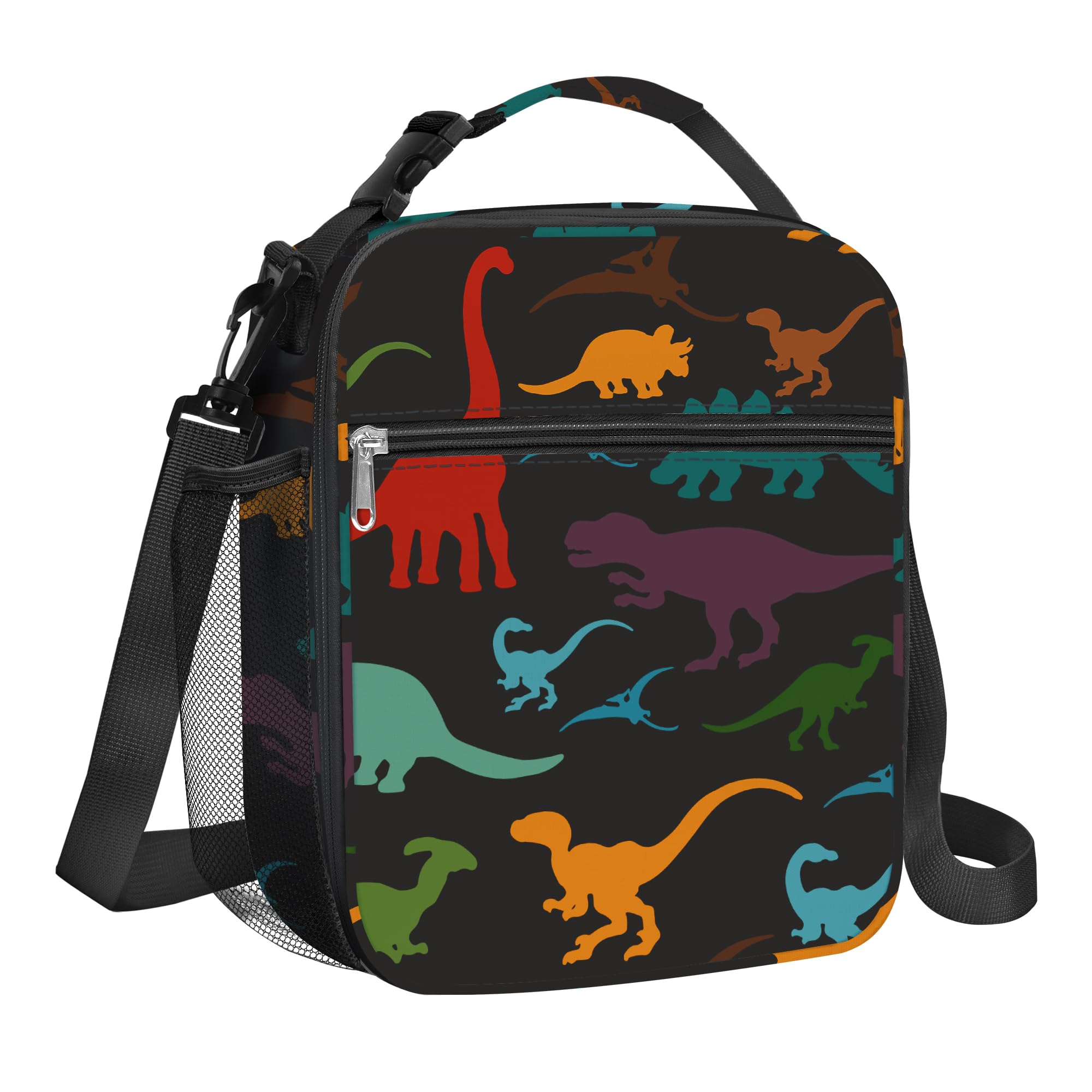 Clastyle Dinosaur Insulated Kids Lunch Bag Large Thermal Cooler Bag for Boy Picnic School Toddler Lunch Box Tote,Black