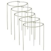 5 Pack Plant Support Stakes, Adjustable Plant Ring Cages with Green Rubber Wrapping, Ideal for Orchids, Indoor and Outdoor Potted Plants, 6" Wide x 11" High