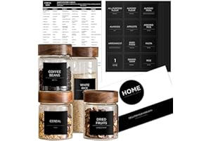 v2croft 168 Pantry Labels for Food Containers, Minimalist Black Matte Stickers White Fine Line Text,Preprinted Waterproof Label for Glass Jars, bottles & Canisters,Pantry Organization Storage