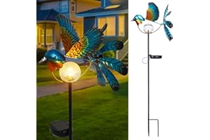 AFIRST Decorative Solar Lights Outdoor Solar Wind Spinner Bluebird Garden Stake Metal Kinetic Wind Spinner Solar Garden Stake Lights Wind Spinners for Outdoor Patio Garden Backyard Décor