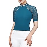 Harrison Howard Women's Slim Fit Show Shirt with Lace Sleeves and Iconic Bit Breathable Comfortable Rider Top