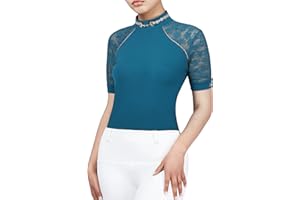 Harrison Howard Women's Slim Fit Show Shirt with Lace Sleeves and Iconic Bit Breathable Comfortable Rider Top