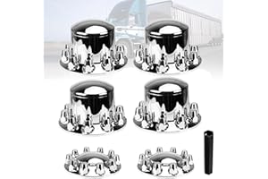 AUTSURLES 2 Front and 4 Rear Axle Wheel Covers 33mm Axle Cover Dome Chromed Thread-On Standart Lug Nut Covers with Removable Hub Caps for Semi Truck (Installation Tool Included)