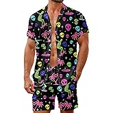 HUGLAZY Christmas Hawaiian Shirt Mens 2 Piece Outfit Tropical Shirts Short Sleeve Beach Outfit Party